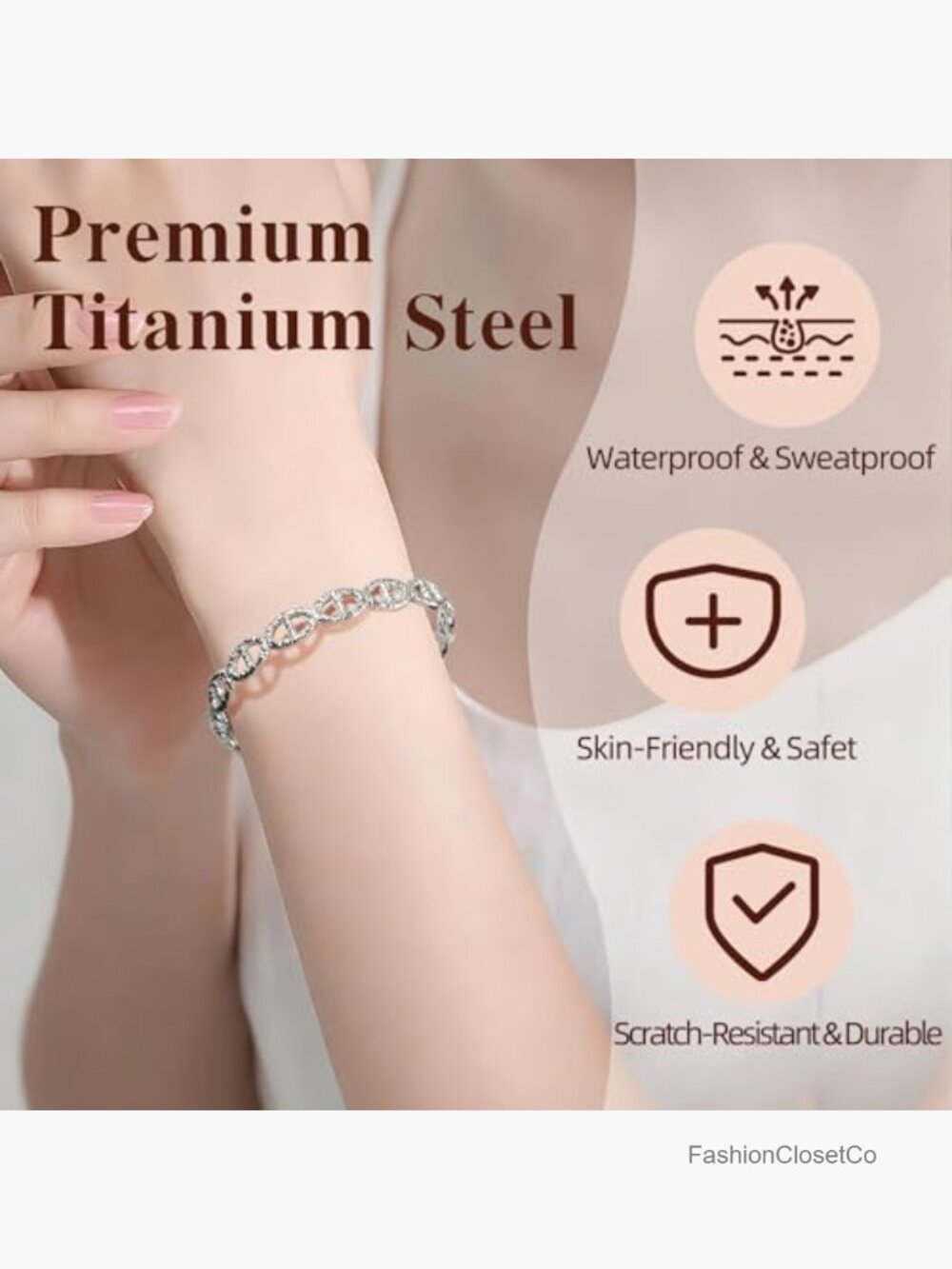 Hammered Silver Cuff Bracelet Bangle, Titanium Steel Adjustable Openwork Design - Picture 5 of 7